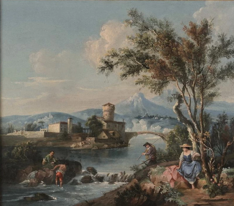 Paesaggio con figure lungo un fiume